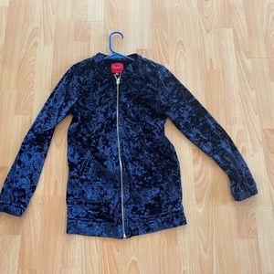 Guess XS blue velvet long sleeve zip up